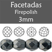 Cristal Checo - Facetada - 3mm - Hematite (100 Uds.)