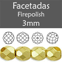 Cristal Checo - Facetada - 3mm - Full Dorado (100 Uds.)