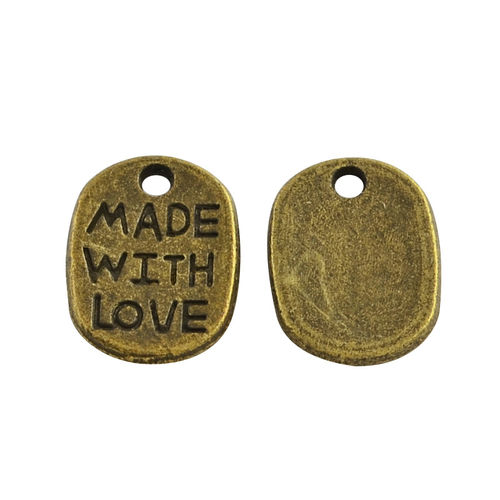 Fornitura - Colgante Pequeño (CHARM) "Made with Love" - 11x8mm - Bronce Antiguo (10 Uds.)