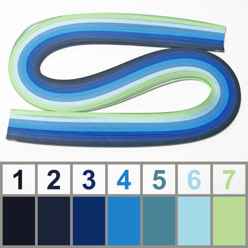 Quilling - Tiras de papel - 3mm - 7 colores / 140 tiras - Tonos azules (1 paquete)