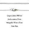 Fornitura - Cadena con cierre - Largo: 450mm Ancho: 1,3mm - Color Plata (1 Uds.)