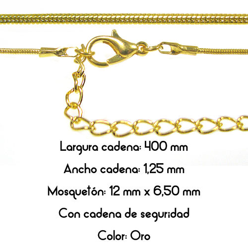 Fornitura - Cadena (cierre y seguridad) - Largo: 400mm Ancho: 1,25mm - Color Oro (1 Uds.)