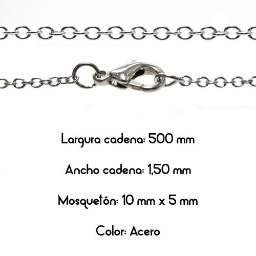 Fornitura - Cadena con cierre - Largo: 500mm Ancho: 1,5mm - Color Acero (1 Uds.)