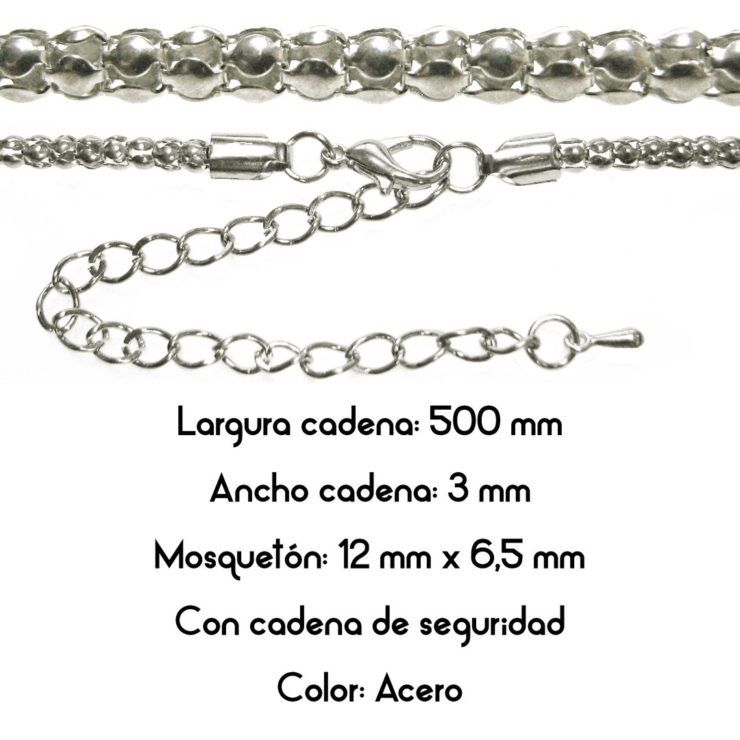 Fornitura - Cadena (cierre y seguridad) - Largo: 500mm Ancho: 3mm - Color Acero (1 Uds.)