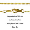 Fornitura - Cadena con cierre - Largo: 400mm Ancho: 1mm - Color Oro (1 Uds.)