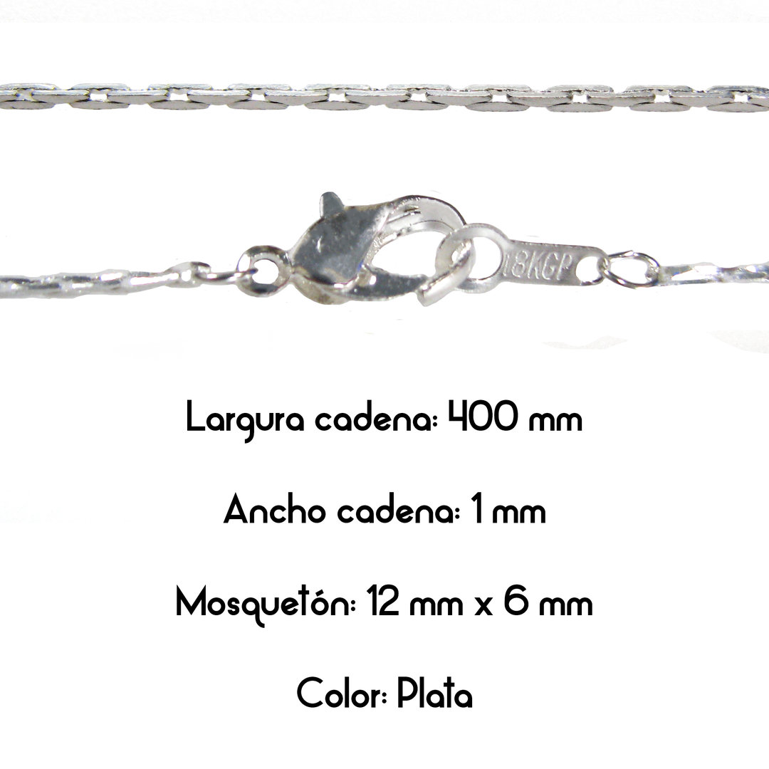 Fornitura - Cadena con cierre - Largo: 400mm Ancho: 1mm - Color Plata (1 Uds.)