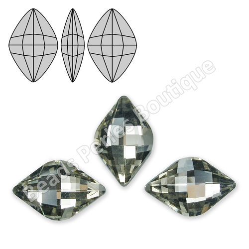 Cabuchón - Cristal Pointback - Rhombus Check 12X19mm - Black Diamond (2 Uds.)