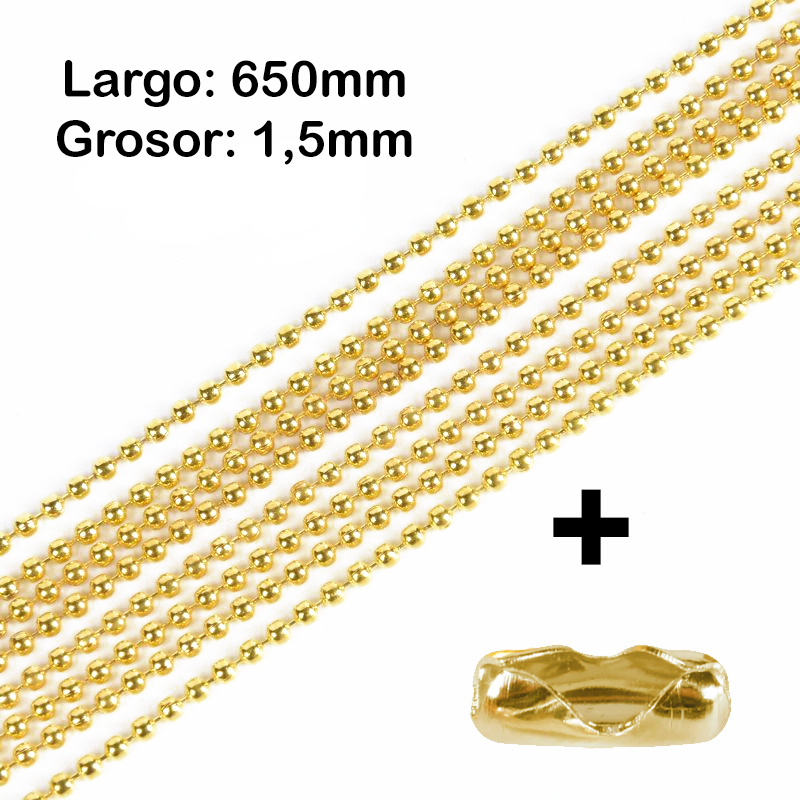 Fornitura - Cadena de bolas - 65cm con cierre - Grosor 1,5mm - Color oro (1 Uds.)