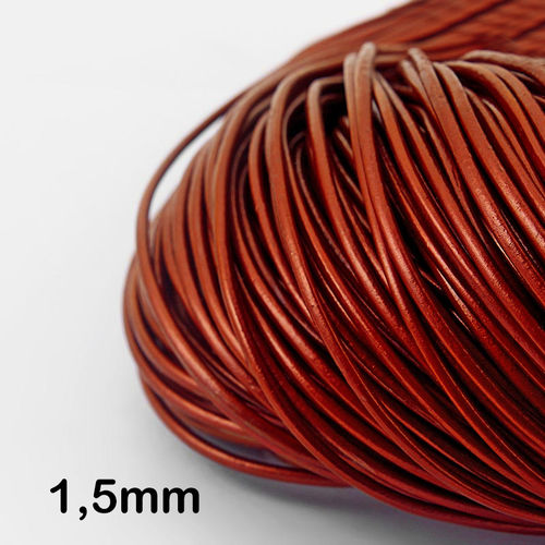 Cuero - Redondo - 1,5mm - Rojo Metalizado (1 metro)